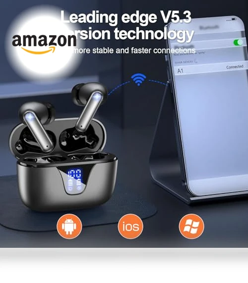 Wireless Earbuds with LED Digital Display, 50H Playtime, IPX5 Waterproof — In-Ear Headphones, ZIUTY
