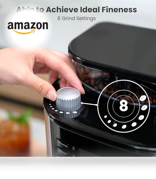 10-Cup Drip Coffee Maker with Built-in Grinder, Programmable Brew Coffee Machine — Electric Blade Coffee Grinders, Gevi