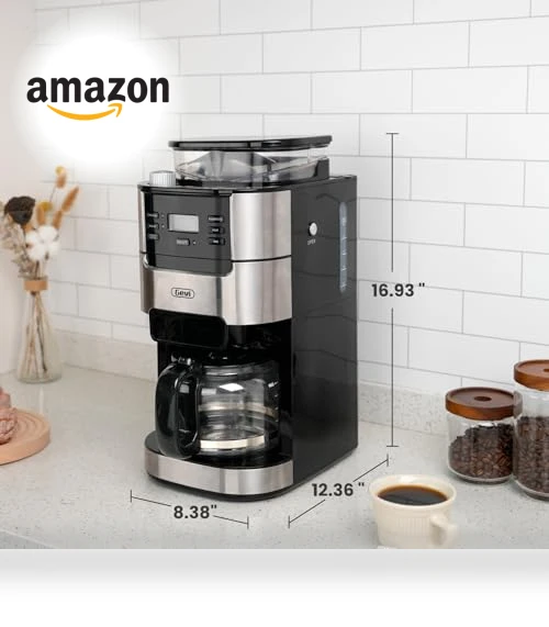 10-Cup Drip Coffee Maker with Built-in Grinder, Programmable Brew Coffee Machine — Electric Blade Coffee Grinders, Gevi