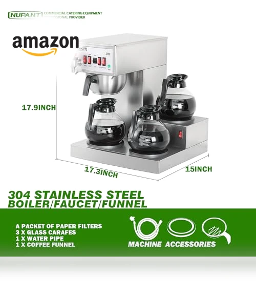 12 Cup Commercial Drip Coffee Maker with Auto Filling and Hot Water Dispenser — Coffee Makers, NUPANT