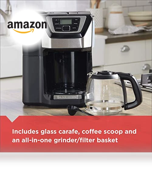12-Cup Mill and Brew Coffee Maker with Automatic Grind, Programmable Drip Coffee Machine — Electric Blade Coffee Grinders, BLACK+DECKER