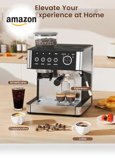 20 Bar Espresso Machine with Built-in Grinder and Milk Frother — Coffee & Espresso Combos, Electactic