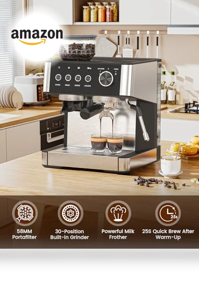20 Bar Espresso Machine with Built-in Grinder and Milk Frother — Coffee & Espresso Combos, Electactic