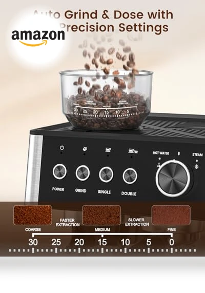 20 Bar Espresso Machine with Built-in Grinder and Milk Frother — Coffee & Espresso Combos, Electactic