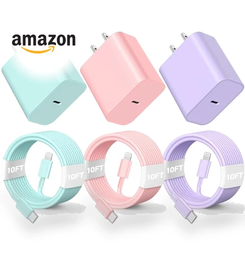 20W PD USB C Fast Charger with Type C to Lightning Cable - 3 Pack 10FT — Lightning, BUSFUL