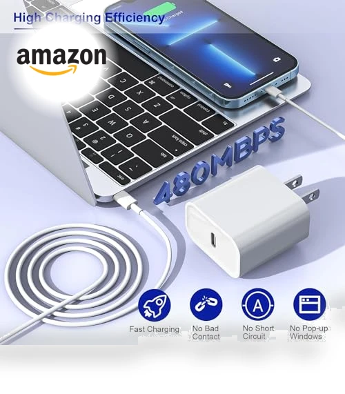 20W PD USB C Fast Charger with Type C to Lightning Cable - 3 Pack 10FT — Lightning, BUSFUL