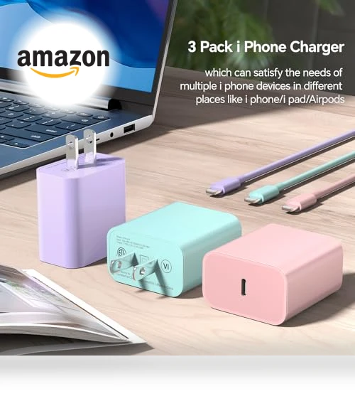 20W PD USB C Fast Charger with Type C to Lightning Cable - 3 Pack 10FT — Lightning, BUSFUL