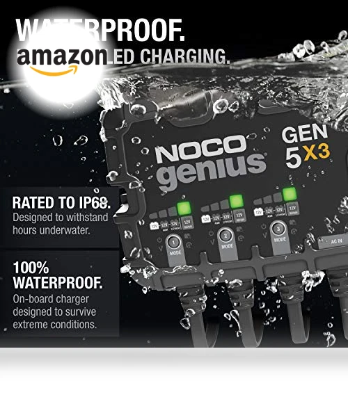 3-Bank Smart Marine Battery Charger, 15A Waterproof Onboard Boat Charger — Battery Chargers, NOCO