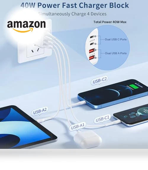 40W 4-Port USB C Fast Charger Block — Chargers, MateStar