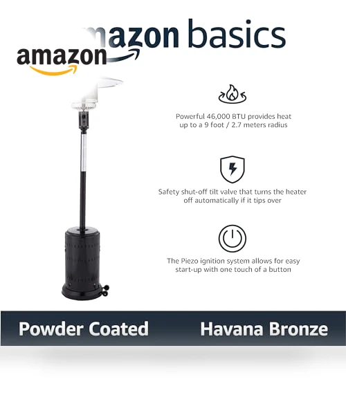 46,000 BTU Outdoor Propane Patio Heater with Wheels — Heater Covers, Amazon Basics