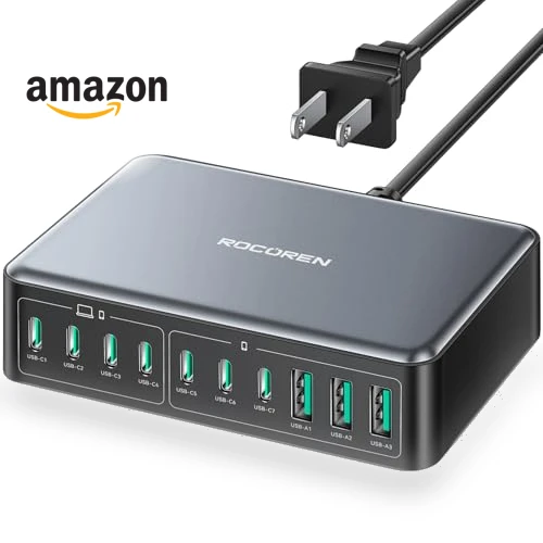 480W USB C Charging Station with 10 Ports for Multiple Devices — USB Hubs, Rocoren