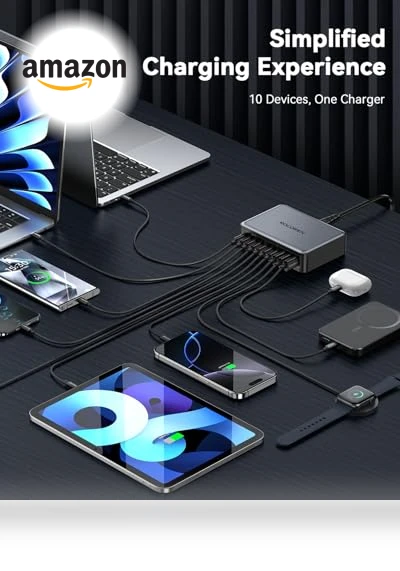 480W USB C Charging Station with 10 Ports for Multiple Devices — USB Hubs, Rocoren