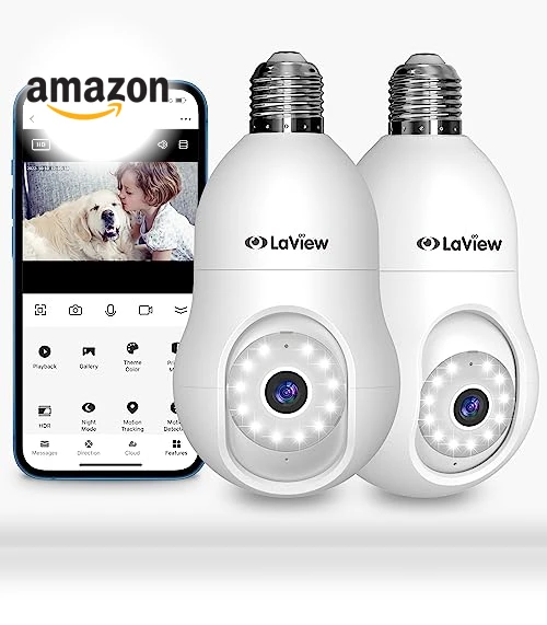 4MP Bulb Security Camera 2.4GHz, 360° 2K Wireless Outdoor Indoor Camera — Smart Home Security, LaView