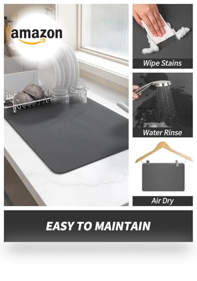 Coffee Mat Hide Stain Rubber Backed Absorbent Dish Drying Mat — Doormats, AMOAMI