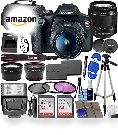 DSLR Camera Bundle with 18-55mm Lens, Wide Angle & Telephoto Lenses, Memory Cards & Accessories — Accessory Kits, Canon