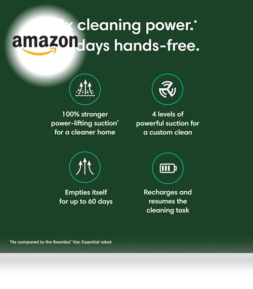 Essential Robot Vacuum with AutoEmpty Dock, 3 Suction Levels, and Smart Navigation — Smart Cleaning Robots, iRobot
