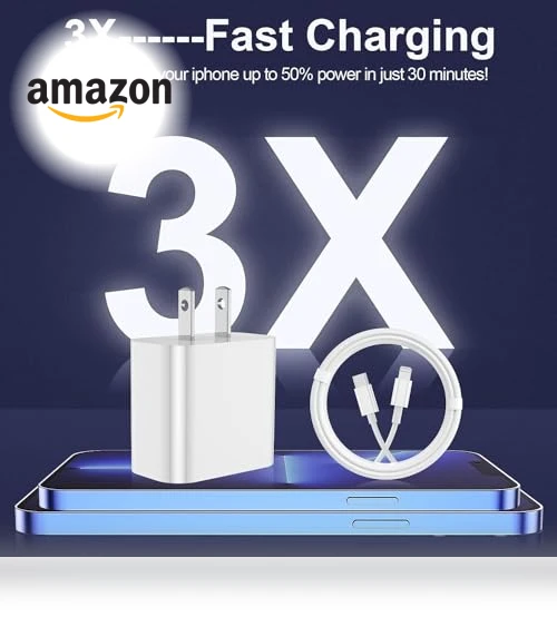 Fast Charging Type C Wall Charger Block with USB C to Lightning Cable — Lightning, FEEL2NICE