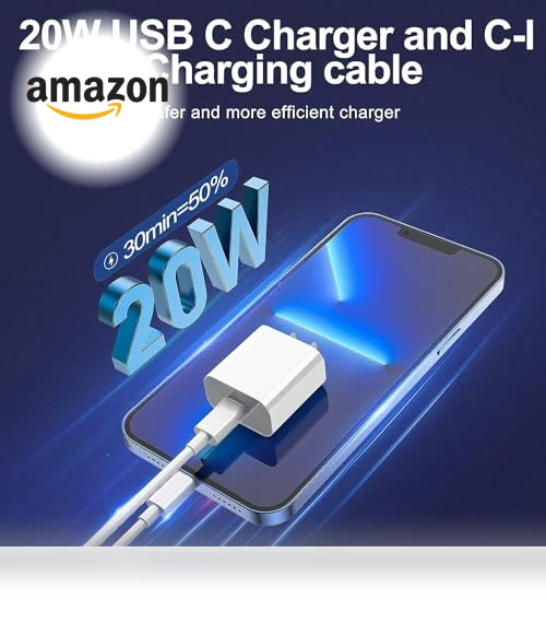 Fast Charging Type C Wall Charger Block with USB C to Lightning Cable — Lightning, FEEL2NICE
