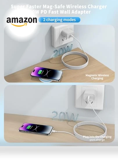 Magnetic Wireless Charger for iPhone and AirPods with 20W Power Adapter — Chargers, AIOXQNL&