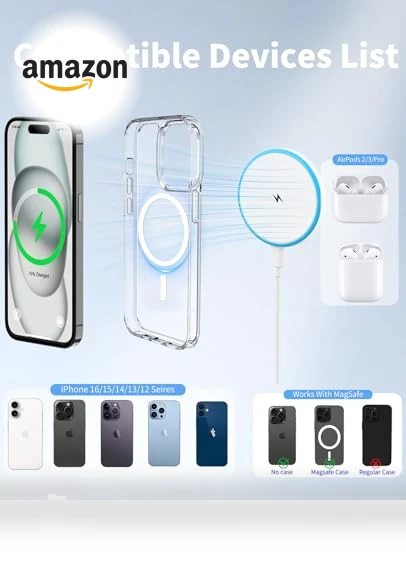 Magnetic Wireless Charger for iPhone and AirPods with 20W Power Adapter — Chargers, AIOXQNL&