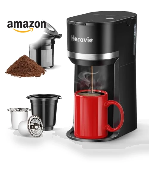 Mini Single Serve Coffee Maker for K Cup and Ground Coffee — Electric Blade Coffee Grinders, Horavie