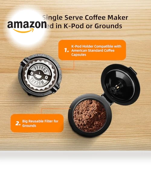 Mini Single Serve Coffee Maker for K Cup and Ground Coffee — Electric Blade Coffee Grinders, Horavie