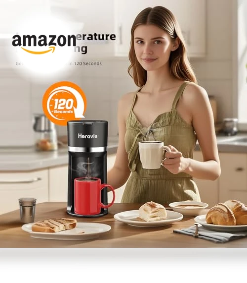 Mini Single Serve Coffee Maker for K Cup and Ground Coffee — Electric Blade Coffee Grinders, Horavie
