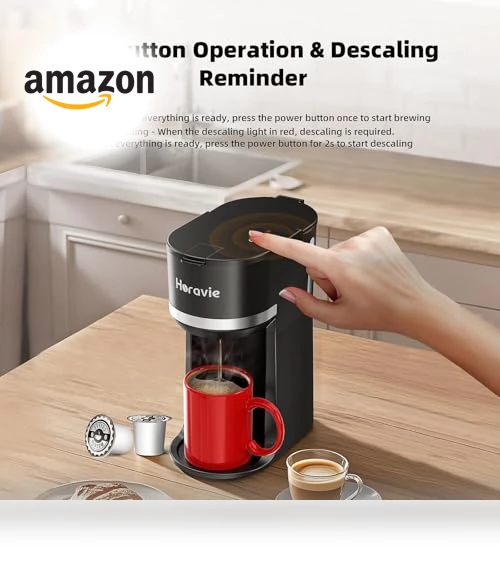 Mini Single Serve Coffee Maker for K Cup and Ground Coffee — Electric Blade Coffee Grinders, Horavie