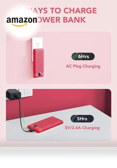 Portable Charger with Built-in Cables and AC Wall Plug, 10000mAh Power Bank — Charging Solutions, VRURC