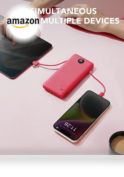 Portable Charger with Built-in Cables and AC Wall Plug, 10000mAh Power Bank — Charging Solutions, VRURC