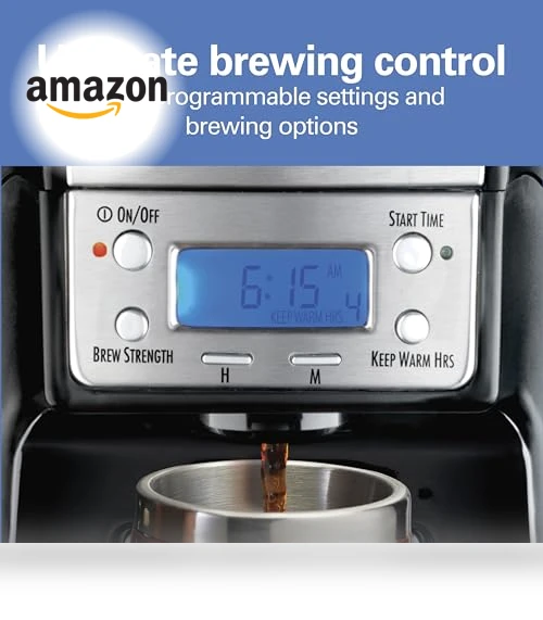 Programmable Dispensing Drip Coffee Maker with 12 Cup Internal Brew Pot — Electric Blade Coffee Grinders, Hamilton Beach