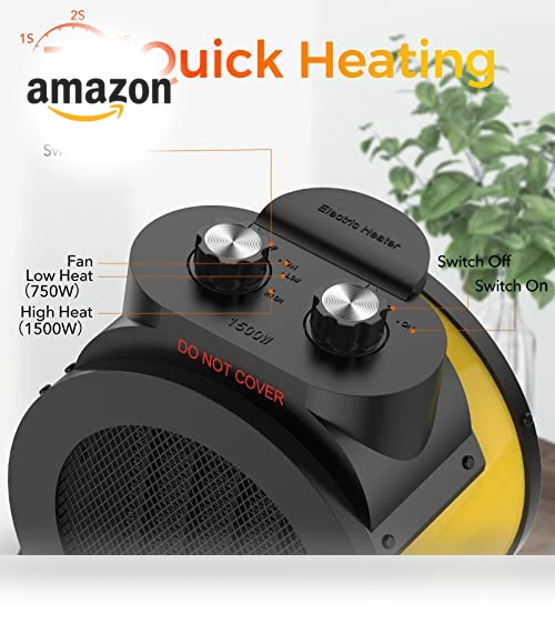 PTC Ceramic Space Heater, 1500W Fast Heating Indoor Electric Heater with Adjustable Angle — Portable Heating Solutions, Elevoke