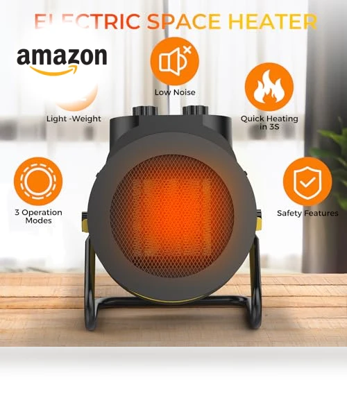PTC Ceramic Space Heater, 1500W Fast Heating Indoor Electric Heater with Adjustable Angle — Portable Heating Solutions, Elevoke