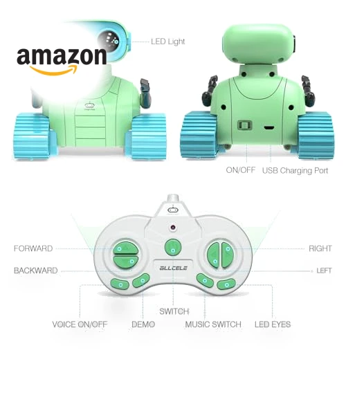 Rechargeable RC Robot Toy for Kids with Music and LED Eyes — Interactive Figures & Robots, ALLCELE