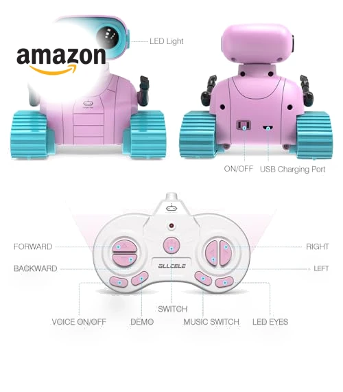 Rechargeable RC Robot Toy for Kids with Music and LED Eyes — Interactive Figures & Robots, ALLCELE