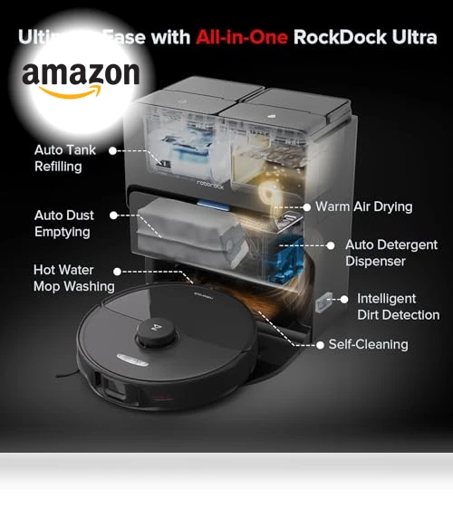 Robot Vacuum and Mop, All-in-One Dock, PreciSense LiDAR Navigation, Smart Dirt Detection, Self-Emptying — Smart Cleaning Robots, Roborock