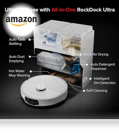 Robot Vacuum and Mop, All-in-One Dock, PreciSense LiDAR Navigation, Smart Dirt Detection — Smart Cleaning Robots, Roborock