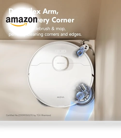 Robot Vacuum and Mop Combo with 13,000Pa Suction, Hot Water Mop Washing — Smart Cleaning Robots, MOVA