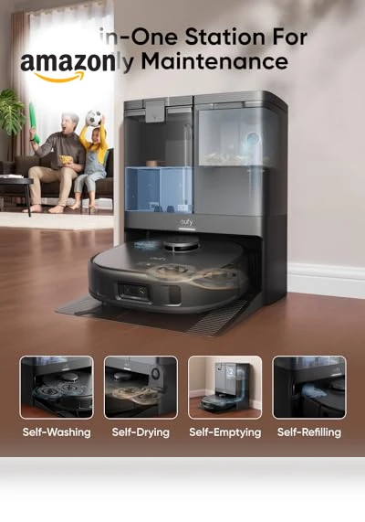 Robot Vacuum and Mop Combo with 8,000 Pa Suction, Auto Mop Washing, Self-Emptying — Smart Cleaning Robots, eufy