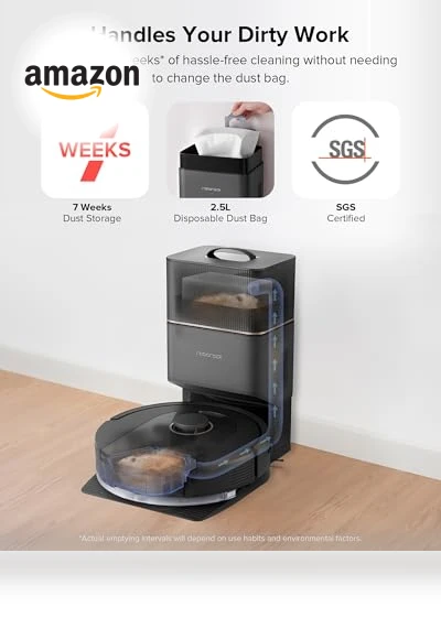 Robot Vacuum and Mop, Self-Emptying, 5500 Pa Max Suction, Perfect for Hard Floors, Carpets, and Pet Hair — Smart Cleaning Robots, Roborock