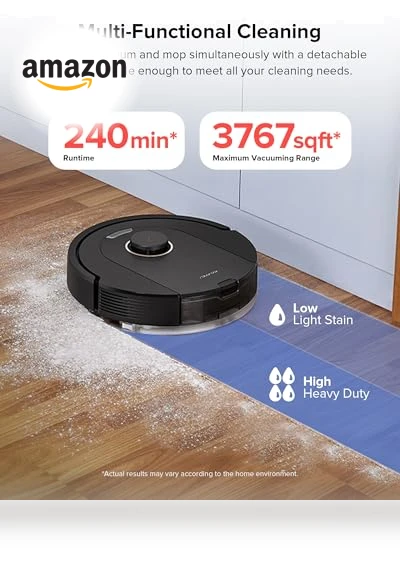 Robot Vacuum and Mop, Self-Emptying, 5500 Pa Max Suction, Perfect for Hard Floors, Carpets, and Pet Hair — Smart Cleaning Robots, Roborock