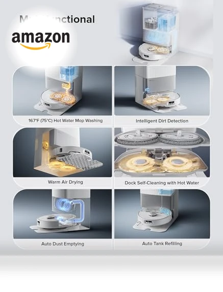 Robot Vacuum and Mop with Hot Water Washing, 18,500Pa Suction — Smart Cleaning Robots, Roborock