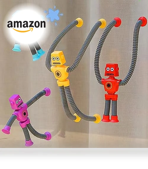 Suction Cup Robot Toy for Kids - 4 Pack Sensory Pop Tubes Robots — Infant & Early Childhood Playthings, Limpskys