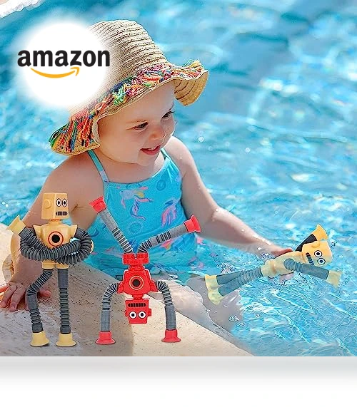 Suction Cup Robot Toy for Kids - 4 Pack Sensory Pop Tubes Robots — Infant & Early Childhood Playthings, Limpskys