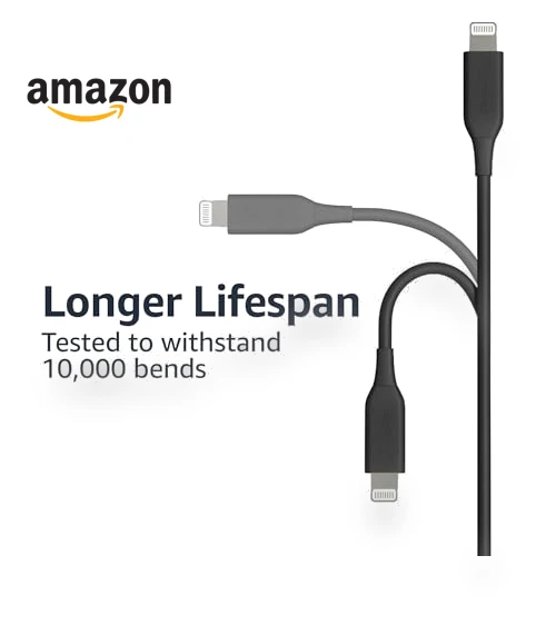 USB-A to Lightning Charger Cable, MFi Certified for Apple Devices — Lightning, Amazon Basics