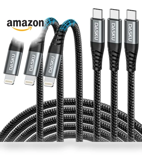 USB C to Lightning Cable 3Pack 10 FT, MFi Certified Fast Charger — Lightning, Dasku