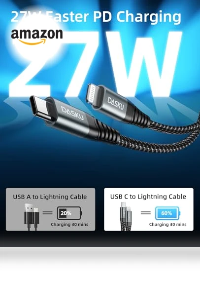 USB C to Lightning Cable 3Pack 10 FT, MFi Certified Fast Charger — Lightning, Dasku
