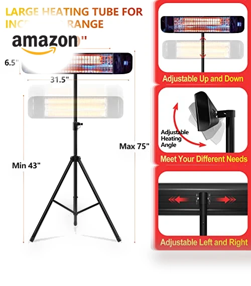 Infrared Patio Heater, 1500W Electric Outdoor Heater with Remote Control — Portable Heating Solutions, Paraheeter