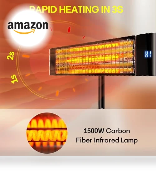 Infrared Patio Heater, 1500W Electric Outdoor Heater with Remote Control — Portable Heating Solutions, Paraheeter