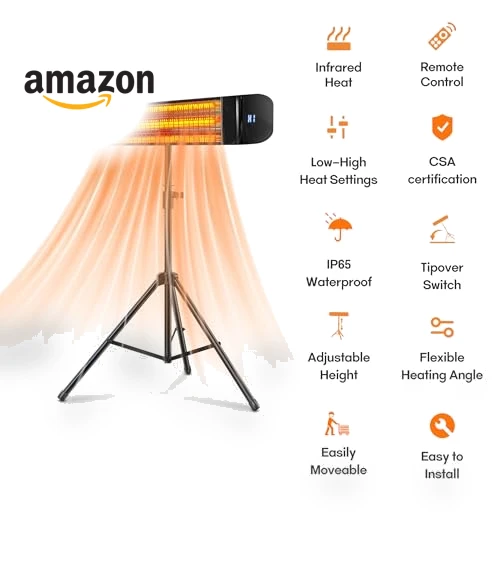 Infrared Patio Heater, 1500W Electric Outdoor Heater with Remote Control — Portable Heating Solutions, Paraheeter